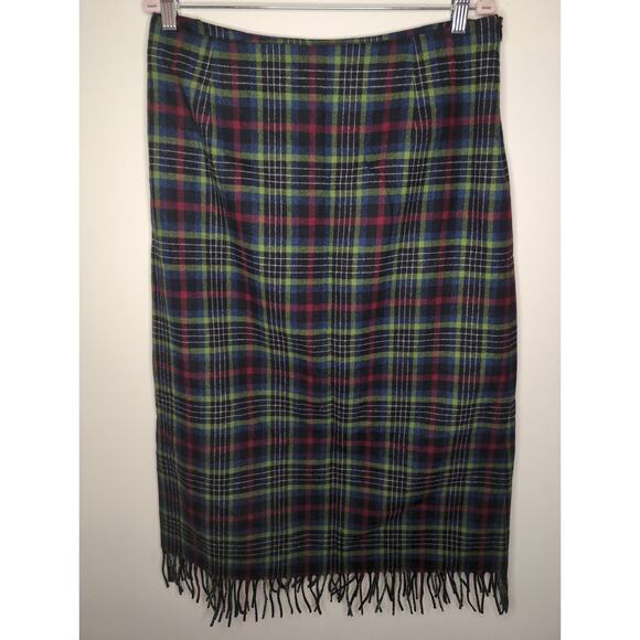 Pendleton 100% virgin wool dark tartan plaid fringe long skirt 14 - Picture 1 of 5